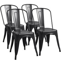 Furmax Metal Dining Chair Indoor-Outdoor Use Stackable Classic Trattoria Chair Chic Dining Bistro Cafe Side Metal Chairs Set Of 4 (Black)