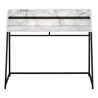 Monarch Specialties Laptop/Writing Table With Small Hutch - 1 Shelf - Trapezoid-Shaped Legs - Home Office Computer Desk, 48 L, White Marble-Look/Black