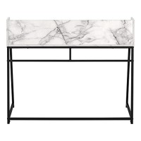 Monarch Specialties Laptop/Writing Table With Small Hutch - 1 Shelf - Trapezoid-Shaped Legs - Home Office Computer Desk, 48 L, White Marble-Look/Black