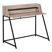 Monarch Specialties Laptop/Writing Table With Small Hutch - 1 Shelf - Trapezoid-Shaped Legs - Home Office Computer Desk, 48 L, Dark Taupe Wood-Look/Black