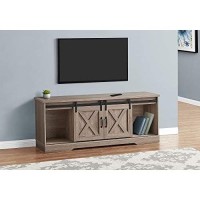 Monarch Specialties Entertainment Center/Media Console - 2 Storage Cabinets, 2 Shelves And 2 Barn-Style Sliding Doors - Modern Farmhouse Tv Stand, 60 L, Dark Taupe Wood-Look