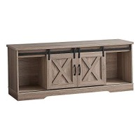 Monarch Specialties Entertainment Center/Media Console - 2 Storage Cabinets, 2 Shelves And 2 Barn-Style Sliding Doors - Modern Farmhouse Tv Stand, 60 L, Dark Taupe Wood-Look