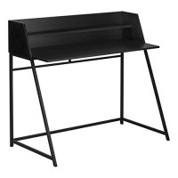 Monarch Specialties Laptop/Writing Table With Small Hutch - 1 Shelf - Trapezoid-Shaped Legs - Home Office Computer Desk, 48 L, Black/Black