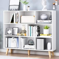 Iotxy Wooden Open Shelf Bookcase - 3-Tier Floor Standing Display Cabinet Rack With Legs, 8 Cubes Bookshelf, Warm White