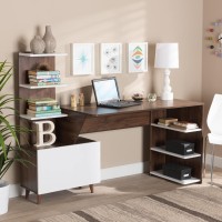 Baxton Studio White And Brown Finished Wood Storage Computer Desk With Shelves