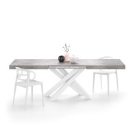 Mobili Fiver, Emma 63 In, Extendable Dining Table, Concrete Grey With White Crossed Legs, Made In Italy