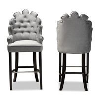 Baxton Studio Chloe Dark Grey And Dark Brown Finished Wood 2-Piece Bar Stool Set