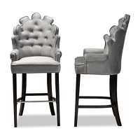 Baxton Studio Chloe Dark Grey And Dark Brown Finished Wood 2-Piece Bar Stool Set