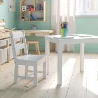 Kids Solid Hardwood Table And Chair Set For Playroom, Bedroom, Kitchen - 3 Piece Set - White