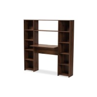 Baxton Studio Ezra Modern And Contemporary Walnut Brown Finished Wood Storage Computer Desk With Shelves