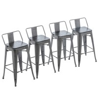 Yongchuang 26 Metal Barstools Set Of 4 Counter Height Bar Stools With Back (Wood Top Low Back, Brushed Gray)