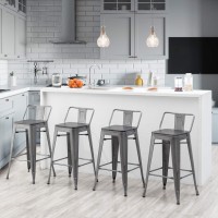 Yongchuang 26 Metal Barstools Set Of 4 Counter Height Bar Stools With Back (Wood Top Low Back, Brushed Gray)