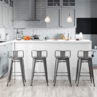 Yongchuang 24 Metal Barstools Set Of 4 Counter Height Bar Stools With Back (Wood Top Low Back, Brushed Gray)