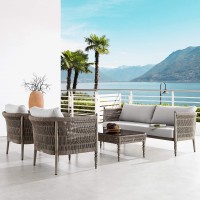 Armen Living Safari 4 Piece Outdoor Aluminum And Rope Seating Set With Grey Cushions