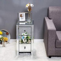 Ssline Mirrored Nightstand With 3 Drawersmodern Mirrored Cabinet Accent Table End Table Bedside Table With Wide Storage Space For Living Roombedroom (Silver12)