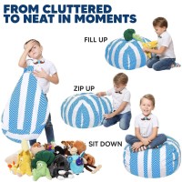 5 Stars United Stuffed Animal Storage Bean Bag - Toy Storage Organizer And Bean Bag Chair For Kids Holds Up To 90+ Plush Toys - Cotton Canvas Bags Cover For Boys And Girls Ages 4-11, Blue Stripes
