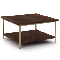Simplihome Skyler Solid Mango Wood And Metal 34 Inch Wide Industrial Square Coffee Table In Dark Brown Gold, For The Living Room And Family Room