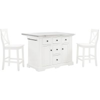 Crosley Furniture Julia Kitchen Island With Stainless Steel Top And X-Back Stools, White