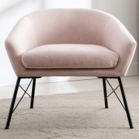 Hny Modern Accent Chair, Linen Upholstered Lounge Leisure Armchair, Comfy Reading Sofa, For Living Room, Bedroom, Pale Pink