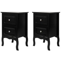 Set Of 2 Wooden Accent Nightstand With 2 Drawers Bedside End Table Storage Organizer For Bedroom Living Room Black
