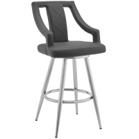 Armen Living Maxen 29 Gray Faux Leather And Brushed Stainless Steel Swivel Bar Stool