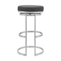Armen Living Vander 30 Gray Faux Leather And Brushed Stainless Steel Swivel Bar Stool