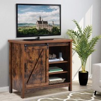 Rustic Brown Wood Tv Stand Tall, 35-Inch Tv Cabinet With Sliding Barn Doors And Adjustable Shelves, Accent Console Highboy Tv Stand Console Table With Storage For Living Room And Bedroom Media Console