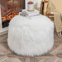 Fur Pouf Ottoman Unstuffed,Floor Pouf,White Ottoman Foot Rest(No Filler),20X20X12 Inches Round Poof Seat, Floor Bean Bag Chair,Foldable Floor Chair Storage For Living Room, Bedroom White Cover Only