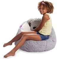 Posh Creations Cute Soft And Comfy Bean Bag Chair For Kids, Animal - Grey Sloth