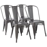 Amazon Basics Metal Dining Chairs, Dark Grey, 1 Count (Pack Of 4)