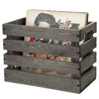 Mygift Vintage Gray Solid Wood Vinyl Record Album Holder Crate Style Organizer Carrier Box With Handles, Fits 7, 10 And 12-Inch Sleeve Discs