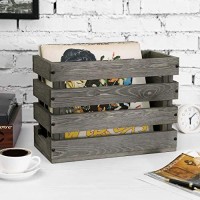 Mygift Vintage Gray Solid Wood Vinyl Record Album Holder Crate Style Organizer Carrier Box With Handles, Fits 7, 10 And 12-Inch Sleeve Discs