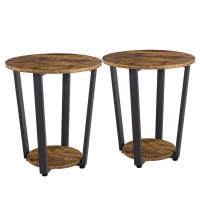Yaheetech Round End Table, Side Table For Living Room Set Of 2, Industrial Side Table With 2-Tier Storage Shelf Round Living Room Table Sofa Tables Small Accent Table Space Saving, Rustic Brown
