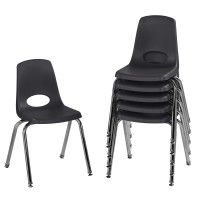 Factory Direct Partners 10368-Bk 16 School Stack Chair, Stacking Student Seat With Chromed Steel Legs And Nylon Swivel Glides For In-Home Learning Or Classroom - Black (6-Pack)