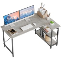 Bestier L Shaped Desk With Storage Shelves 55 Inch Corner Computer Desk Writing Study Table Workstation For Home Office, Wash Gray