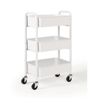 Sunnypoint 3-Tier Delicate Compact Rolling Metal Storage Organizer - Mobile Utility Cart Kitchen/Under Desk Cart With Caster Wheels (Wht, Compact (15.5 X 26.8 X 10.27))