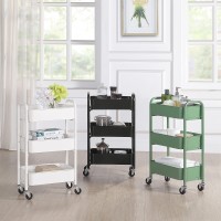 Sunnypoint 3-Tier Delicate Compact Rolling Metal Storage Organizer - Mobile Utility Cart Kitchen/Under Desk Cart With Caster Wheels (Wht, Compact (15.5 X 26.8 X 10.27))