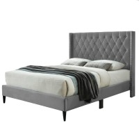 Better Home Products Amelia Velvet Tufted Full Platform Bed In Gray