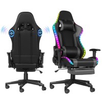 Gaming Chair With Speakers Video Game Chair With Rgb Light Ergonomic Racing Office Chair Pu Leather Recliner Computer Chair Swivel E-Sports Chair With Headrest Armrest Lumbar Support (Red)