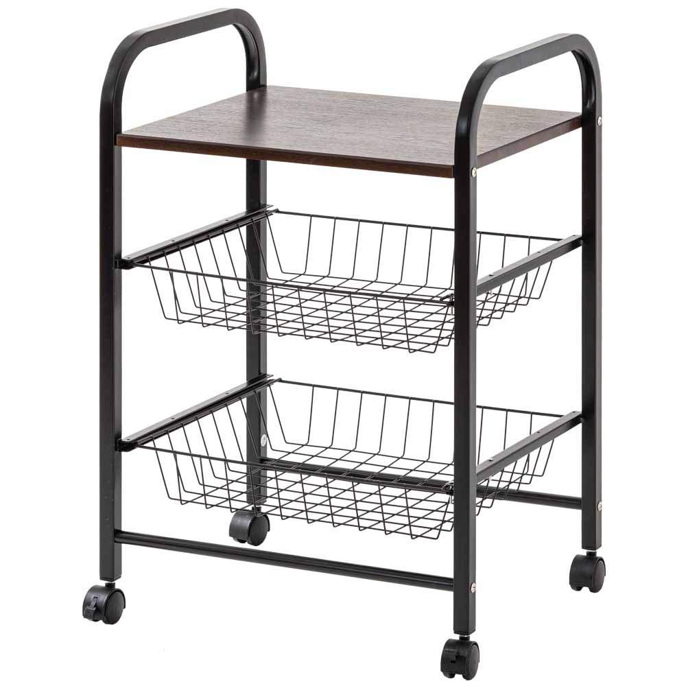 Iris Plaza Kcw-50Bn Kitchen Wagon, 3 Tiers, Casters With Stopper, Width 19.7 Inches (50 Cm), Drawer, Brown, Wagon, Storage, Large Capacity, Easy Assembly