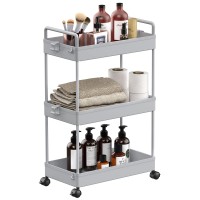 Solejazz Rolling Storage Cart, 3 Tier Utility Cart Mobile Slide Out Organizer, Bathroom Standing Rack Shelving Unit Organizer For Kitchen, Bathroom, Laundry Room, Gray
