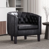 Belleze Black Accent Chairs For Living Room, Elegant Arm Chair Upholstered Tufted Barrel Chair Club Chair For Bedroom With Sturdy Legs And Faux Leather - Berlinda (Black)