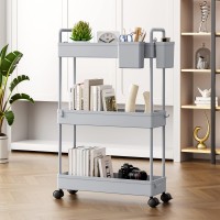 Solejazz Slim Storage Cart, 3 Tier Bathroom Cart Organizer Mobile Shelving Unit Rolling Utility Cart, Slide Out Organizer For Kitchen, Bathroom, Laundry, Narrow Places, Gray