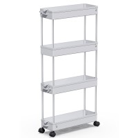 Spacekeeper Slim Rolling Storage Cart 4 Tier Bathroom Organizer Mobile Shelving Unit Storage Rolling Utility Cart Tower Rack For Kitchen Bathroom Laundry Narrow Places, Gray