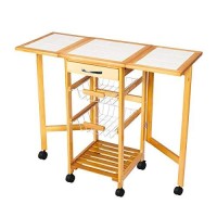 Autokola Home Portable Rolling Drop Leaf Kitchen Storage Trolley Cart Island Sapele Color 3-7 Days Delivery