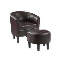 Convenience Concepts Take A Seat Churchill Accent Chair With Ottoman Espresso Faux Leather