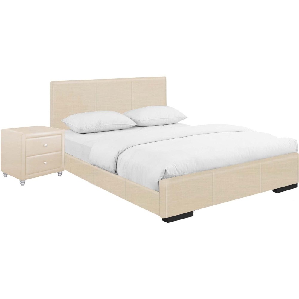 Camden Isle Hindes Upholstered Platform Bed, Beige, Twin With 1 Nightstand
