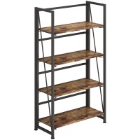 4Nm No-Assembly Folding Bookshelf Storage Shelves 4 Tiers Vintage Bookcase Standing Racks Study Organizer Home Office (Rustic Brown And Black)