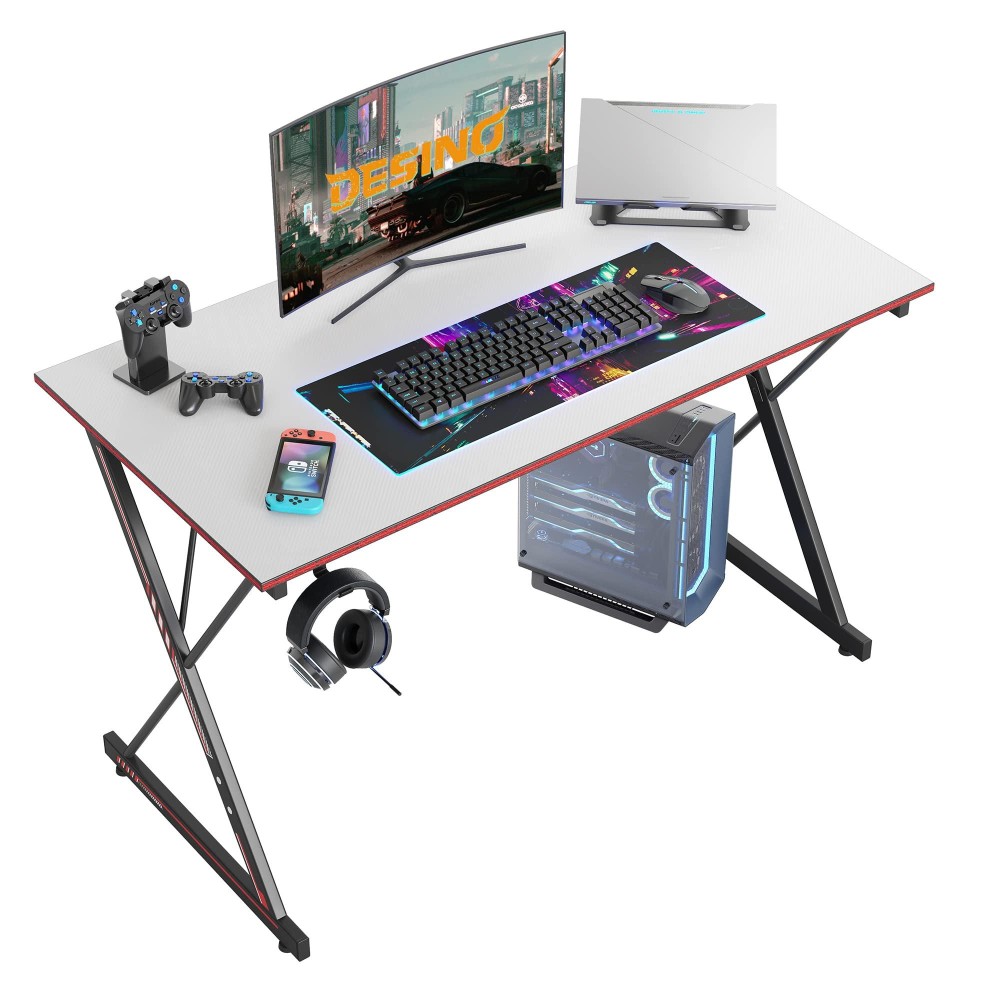 Desino Gaming Desk 47 Inch Pc Computer Desk, Home Office Desk Table Gamer Workstation, Simple Game Table, White