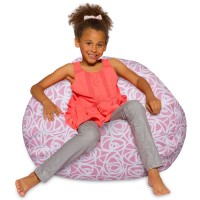 Posh Creations Bean Bag Chair For Kids, Teens, And Adults Includes Removable And Machine Washable Cover, Canvas Roses Pink, 38In - Large
